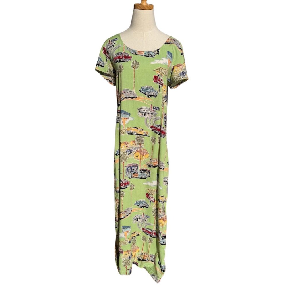 Retro 90s Weekend Traffic Green Cars Maxi Dress Size XL